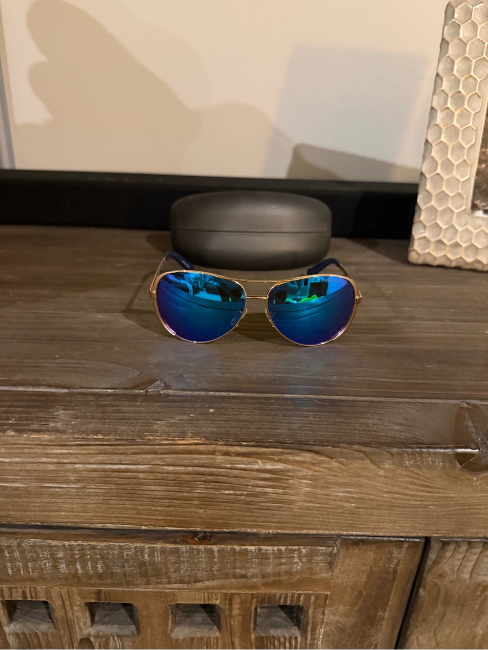 Gold Frame Michael Kors Aviator Sunglasses with Blue Mirrored Lenses